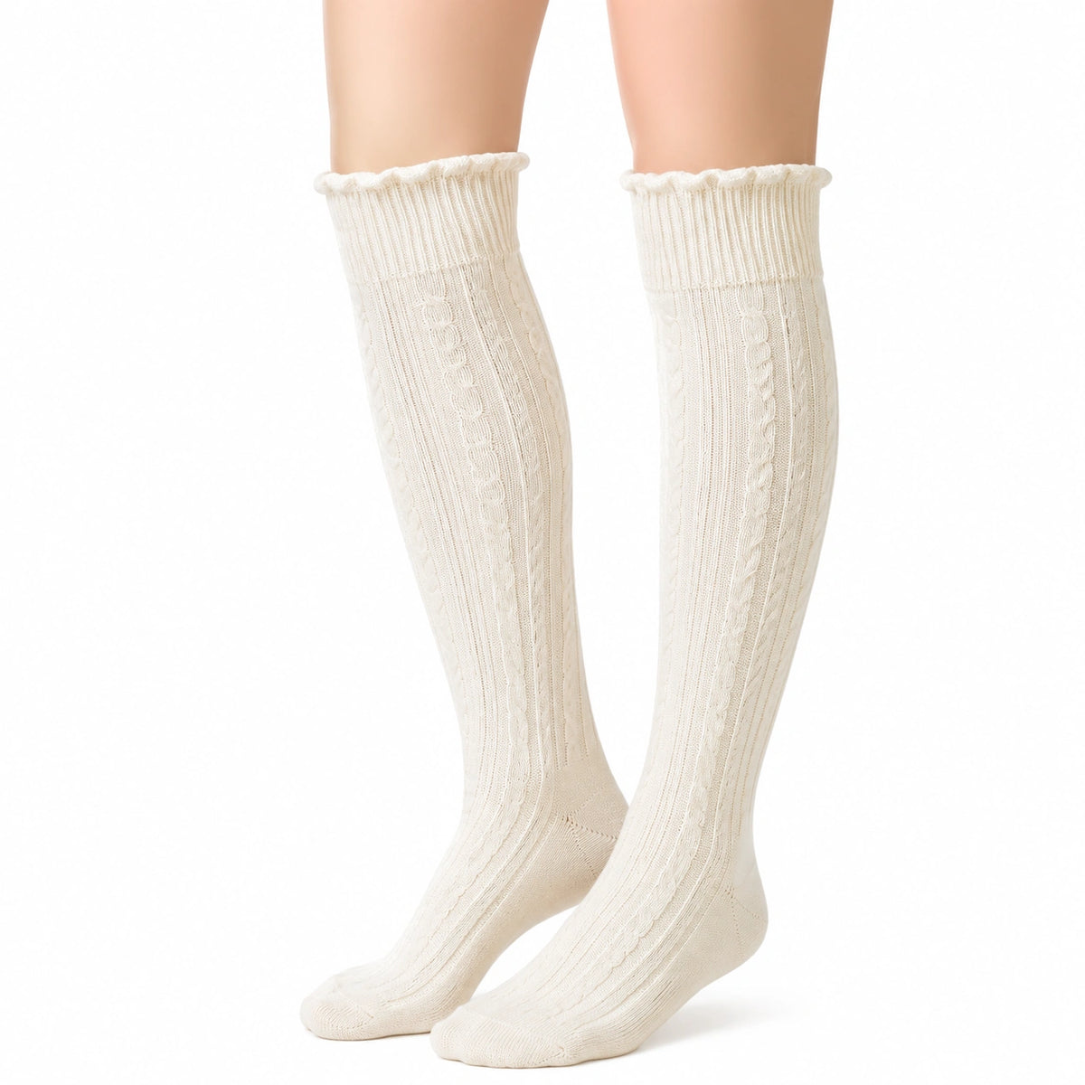 Calze al ginocchio 39-42 in maglia color crema a trecce stile classico