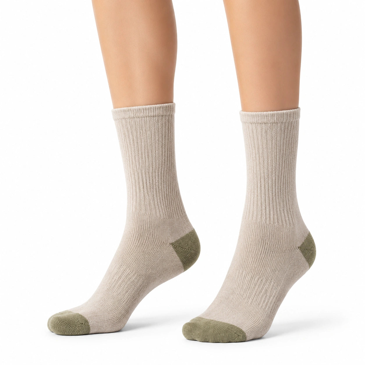 Calzini a coste 39-42 beige e verde oliva in maglia per uso quotidiano