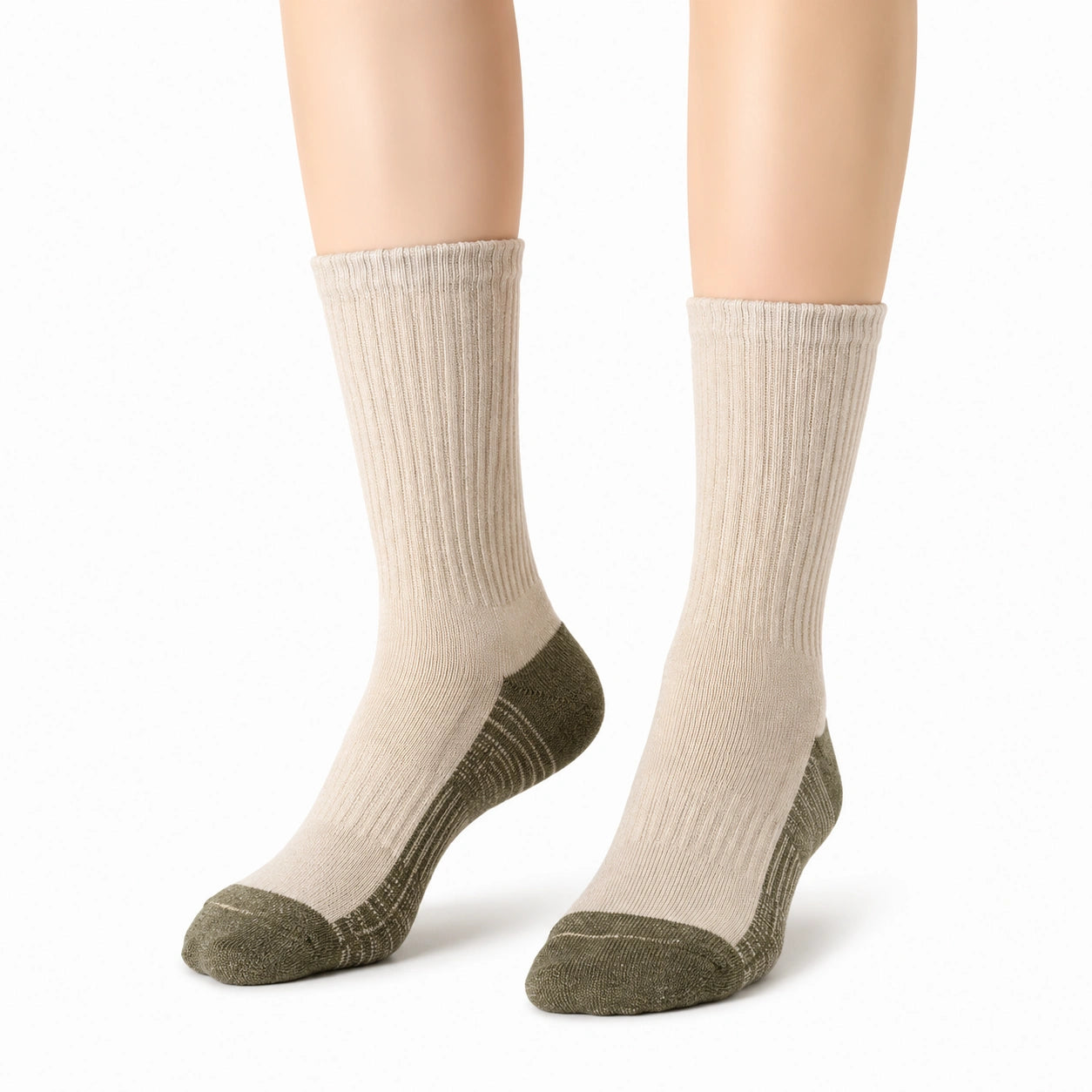 Calzini a coste 43-46 in maglia beige e verde oliva per uso quotidiano