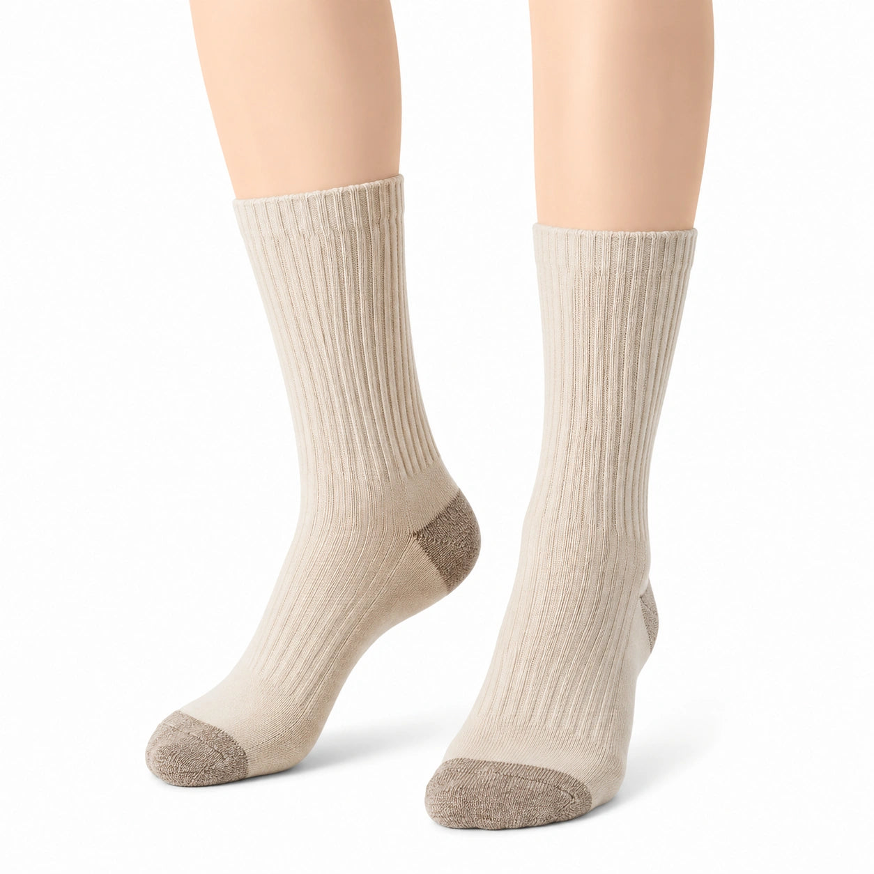 Calze 43-46 in tessuto a maglia beige a coste per uso quotidiano - lunghezza media