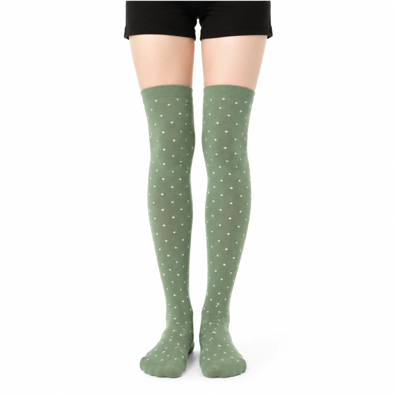 Calze sopra il ginocchio 39-42 in maglia verde salvia a pois stile casual