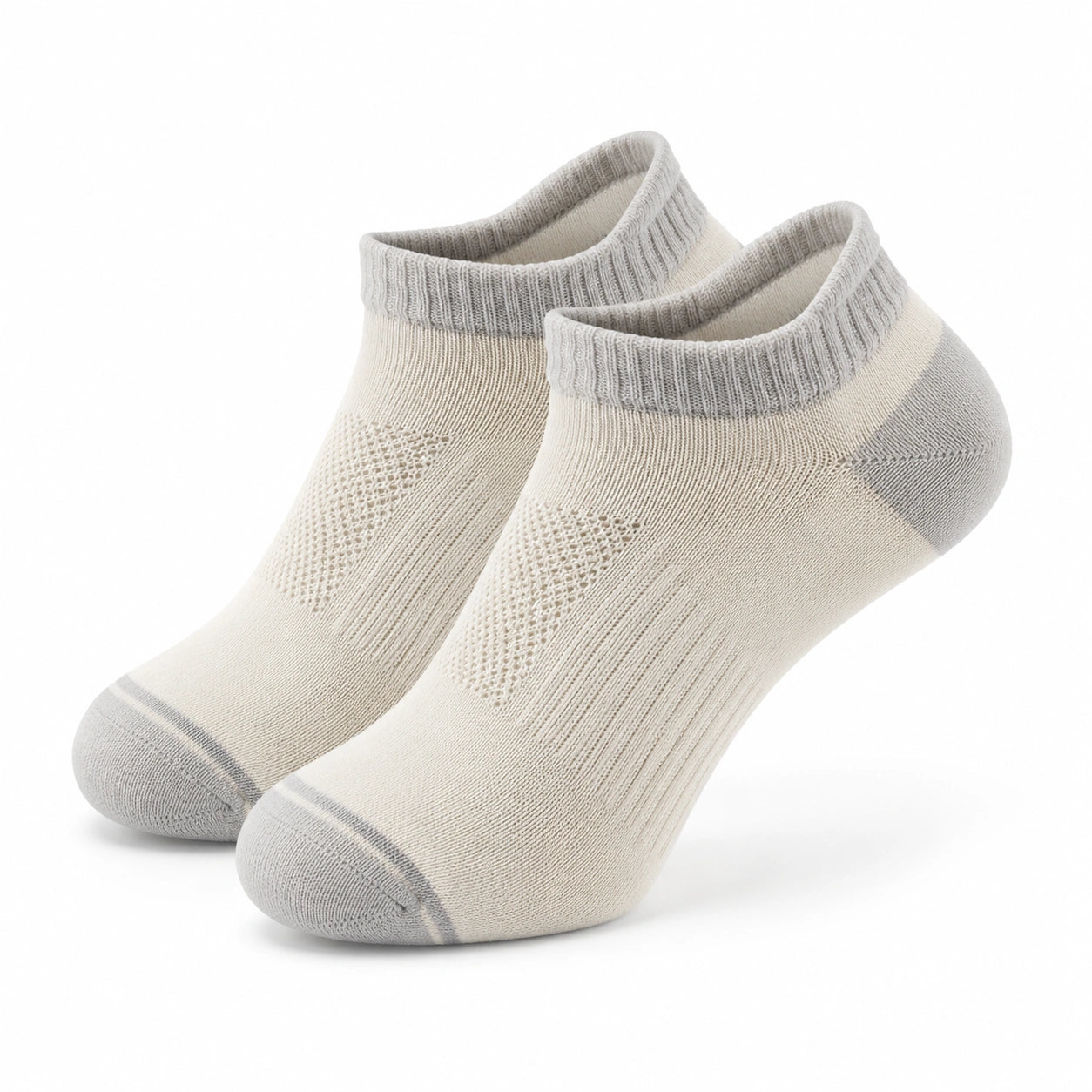 Calzini alla caviglia 35-38 in maglia beige e grigio con zone traspiranti