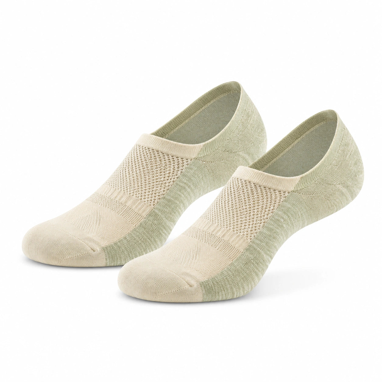 Calzini invisibili 39-42 in tessuto a maglia verde salvia e beige - traspiranti per uso quotidiano